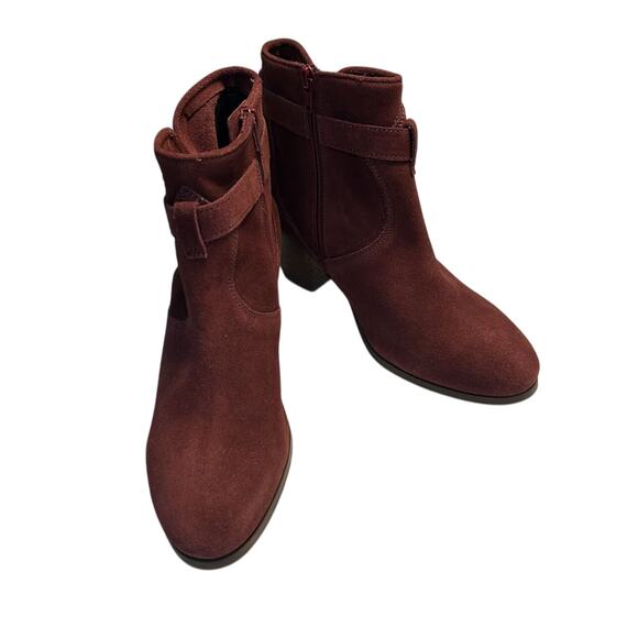 VGC Violet & Red Jackson Lazer Cut Topline Buckle Side Zip Bootie Burgandy 7.5 - Picture 1 of 9